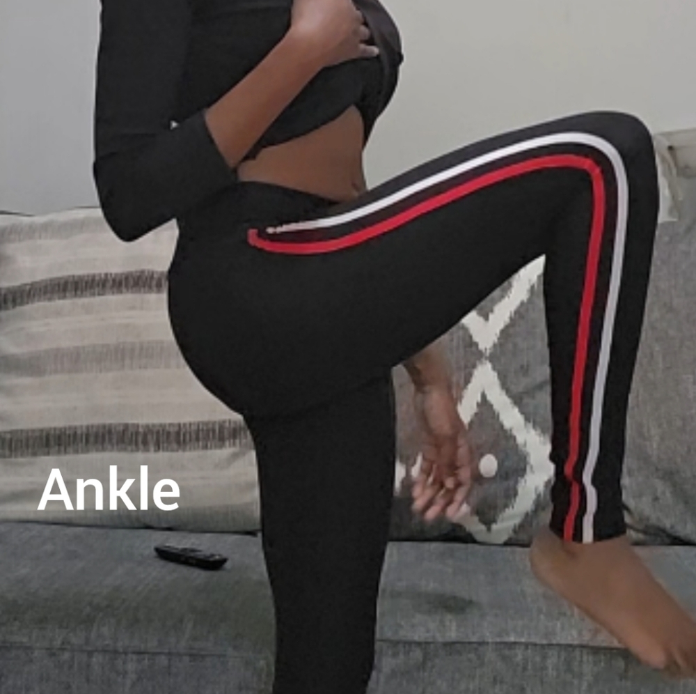 S Black leggings w/ Red & white stripe